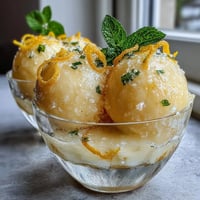 Zesty limoncello sorbet with vibrant citrus aroma, perfect for a light summer dessert.  