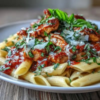 Decadent Creamy Tomato Basil Chicken Pasta with tender chicken and fresh herbs.