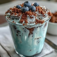 Blueberry Muffin Cold Foam Iced Coffee topped with sweet crumble, a creamy breakfast treat.